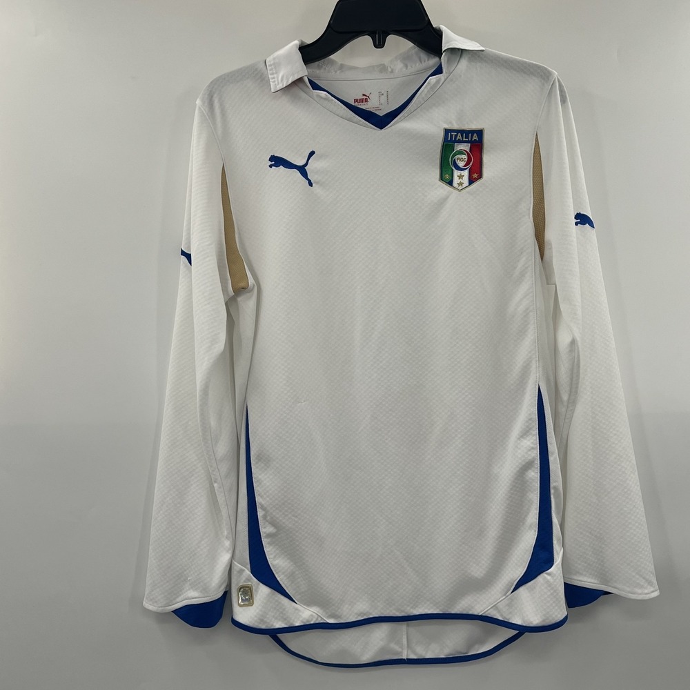 Italy National Soccer Team 2010/11 Away Jersey Shirt Men's S White Long Sleeve